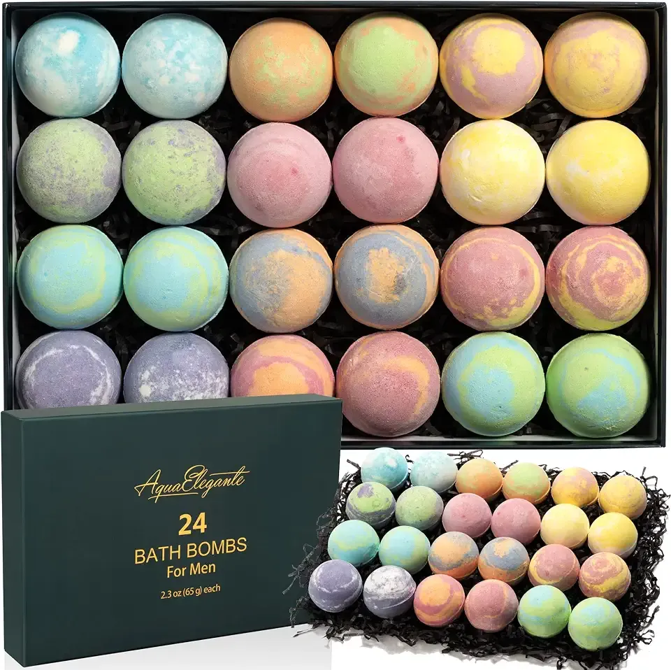 Aqua Elegante Luxury Bath Bombs for Men - Gift Set of 24 Fizzy Bathbombs