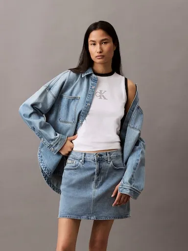 Calvin Klein Denim Mini Skirt In Blue Stone