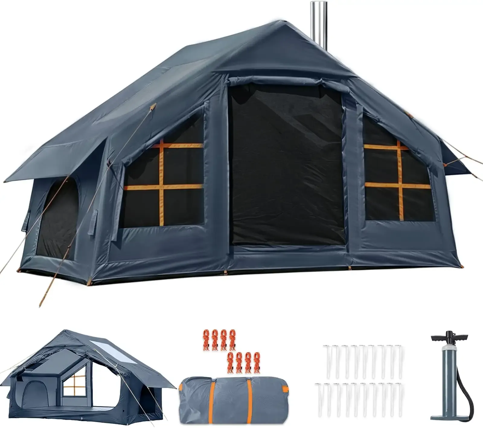 Inflatable Tents for Camping with Skylight and Stove Jack,4-6 Person Inflatable Camping Hot Tent with Pump,Easy Setup Family Camping Tent 4 Season Waterproof Outdoor Tents