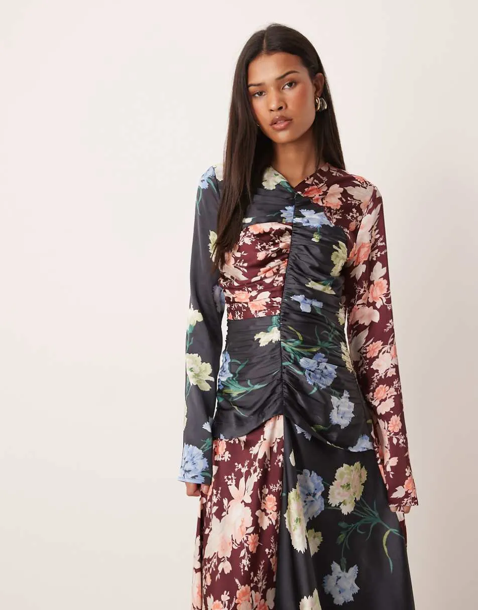 ASOS DESIGN maxi dress with ruched body in mixed floral