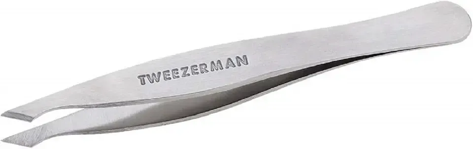 Tweezerman Stainless Steel Slanted Point Tweezer - Eyebrow Precision Tweezers, Facial And Ingrown Hair Removal (Classic Stainless)