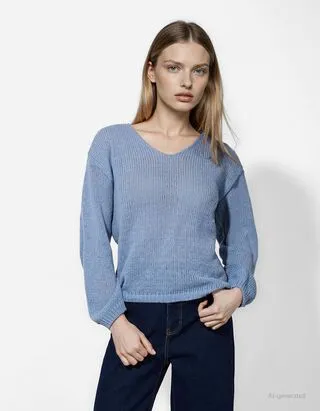 Maglione - Scollo a V - blu