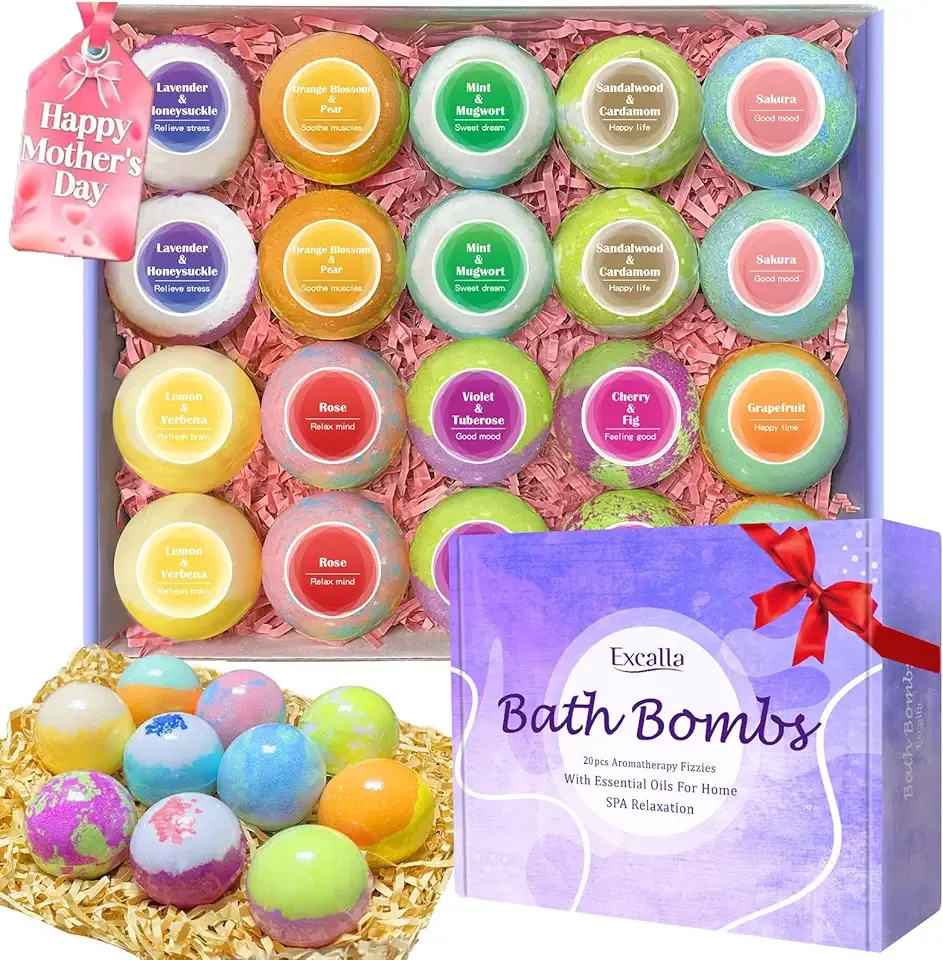 Bath Bombs for Women, 20 Pcs Handmade Bubble Bathbombs Gift Set, Shea & Coco Butter Dry Skin Moisturize, SPA Relaxing Gifts for Women & Men, Her, Girls, Wife, Birthday (Package May Vary)