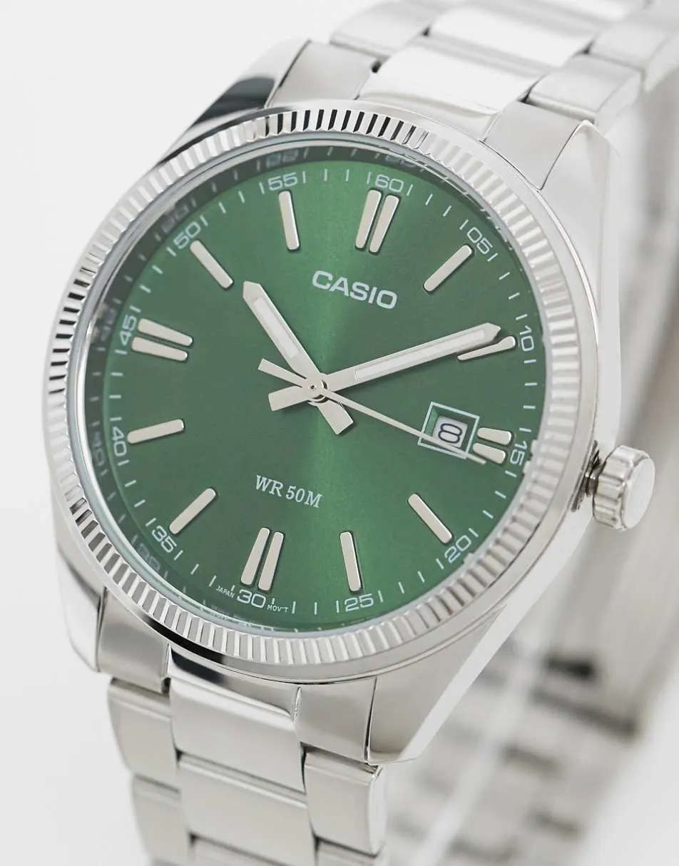 Casio MTP-1302PD vintage watch in silver and green