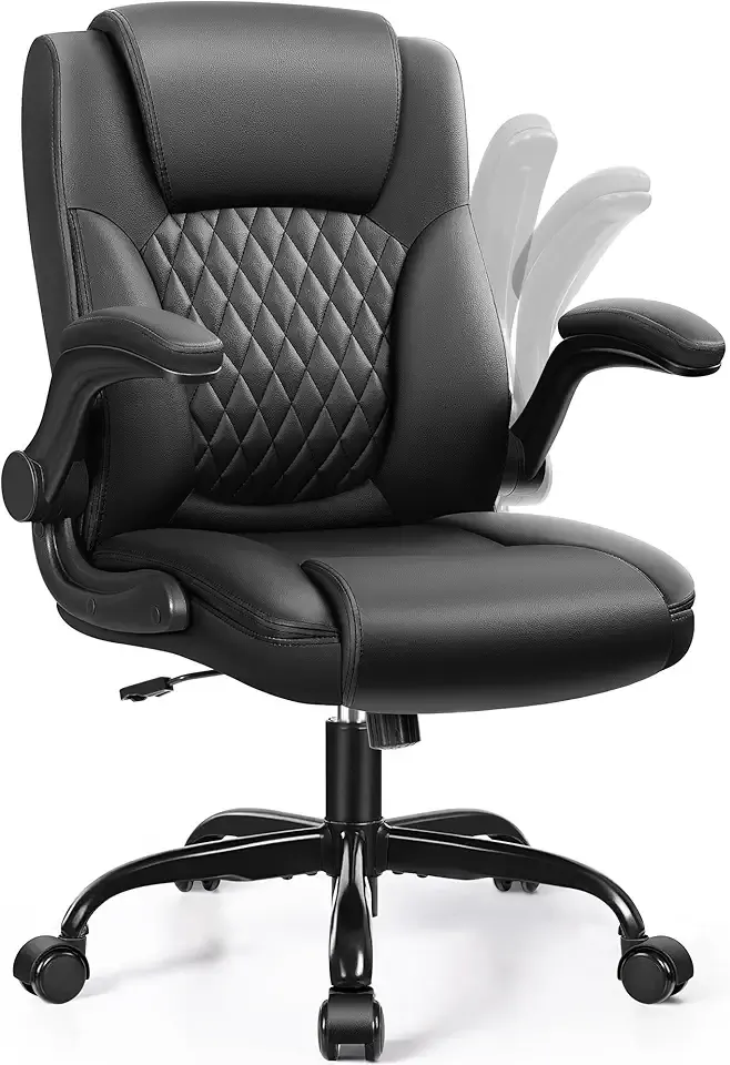 Leather Office Chair, PU Home Computer Desk Chairs with Ergonomic Back Support, 360°Swivel Free, Small Gaming Chair with Wheels and Adjustable Armrests, for Short People Use