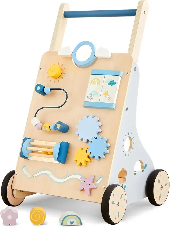 Beright Wooden Baby Walker, Wooden Baby Push Walker, Learning Activity Toys, Baby Push Toy Multiple Activities Center, Gift for Birthday, Christmas and New Year