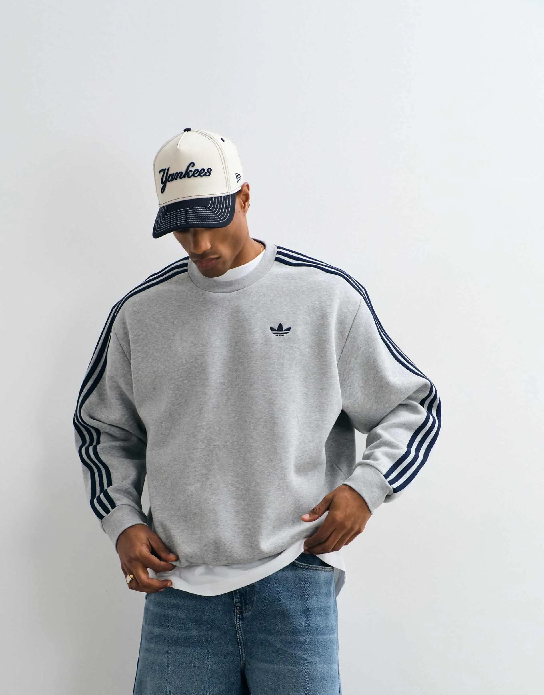 adidas Originals three stripe sweatshirt in grey