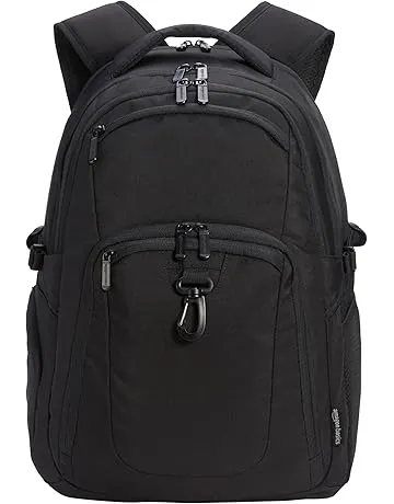 Amazon Basics Travel Laptop Backpack with Multiple Pockets and Compartments for 17 in / 43.1 cm Laptop, Water Resistant, Spacious with Padded Shoulder Straps, Black