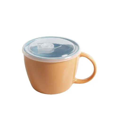 On the Go 25 ounce Soup Mug/Coffee Mug with Vented Lid Peach Two Tone Stoneware
