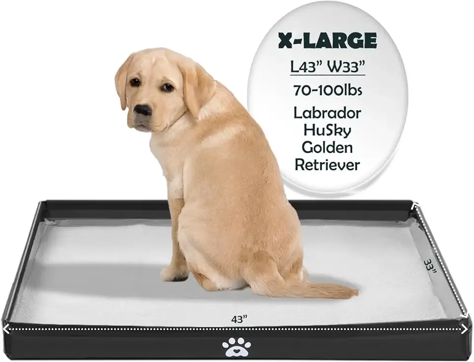 MEEXPAWS Dog Pee Pad Holder Tray Foldable, Puppy Pad Holder Liner Base High Side, Dog Litter Box Indoor for Large Dog 44’’x33’’, Training Pad Holder Leak-Proof, Potty Pad Holder for Dogs Easy Clean