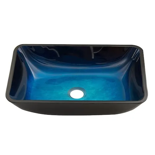 VIGO Donatello 18"L x 13"W x 4"H Turquoise Glass Rectangular Vessel Bathroom Sink in Blue
