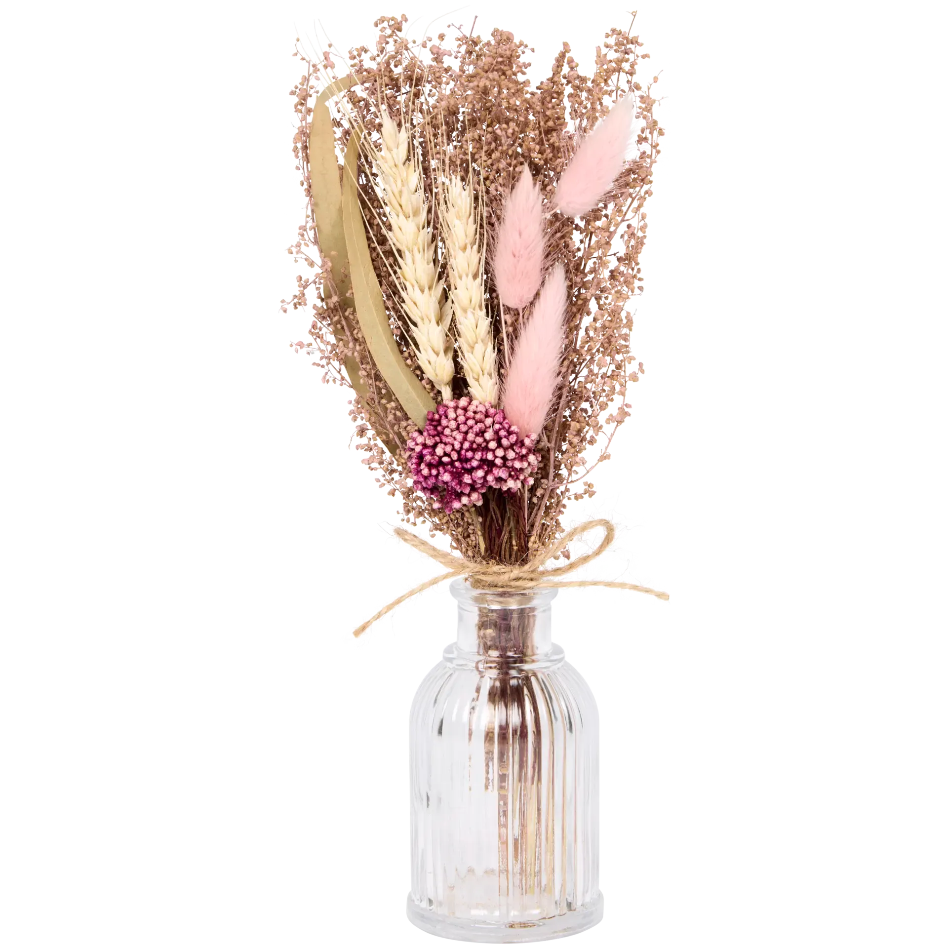 Bouquet di fiori secchi in vaso di vetro