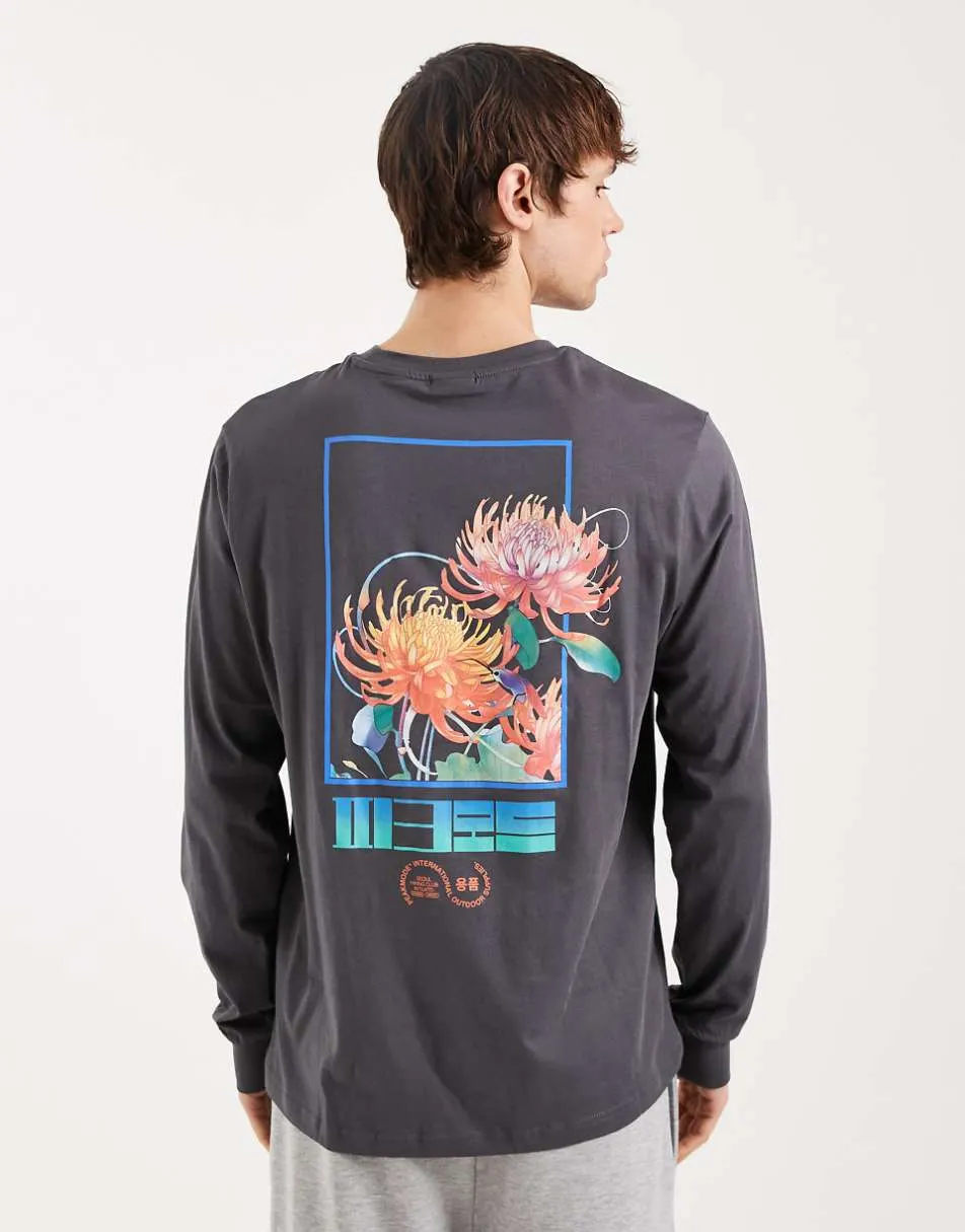 ONLY & SONS long sleeve t-shirt with floral back print in charcoal