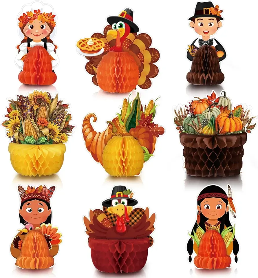9 Pcs Thanksgiving Party Decorations Turkey Honeycomb Table Centerpieces Thanksgiving Farmhouse Rustic Home Decorations for Indoor Friendsgiving Harvest Party Supplies(Harvest Festival)