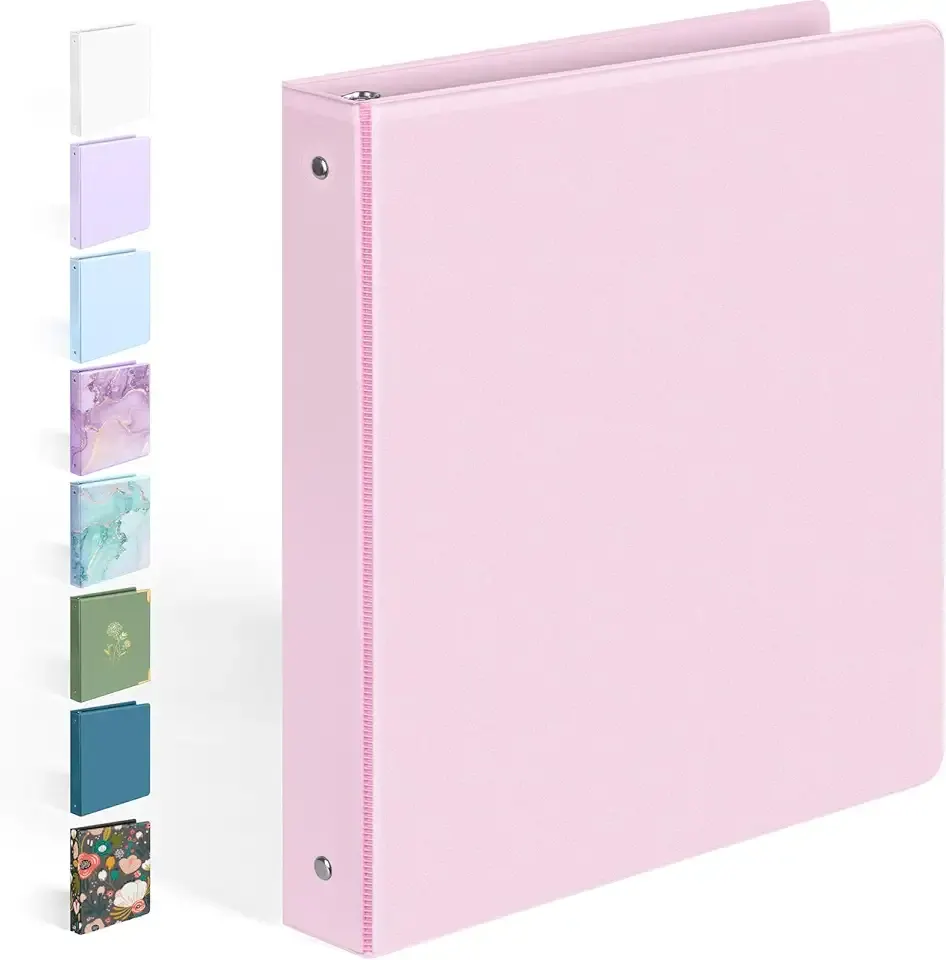 BinderX Extra Durable 3 Ring Binder, Round Rings 1 Inch Binder, Fits 175 Sheets of 8.5x11 Paper, Customizable View Cover with Inside Pockets, Cute 1" Binders, 1 Inch Binders 3 Ring, Pink