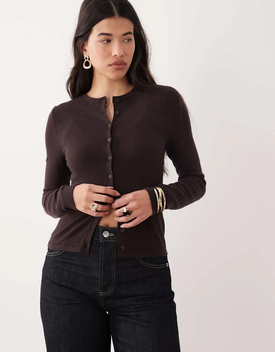 ASOS DESIGN fine knit cardigan co-ord in brown