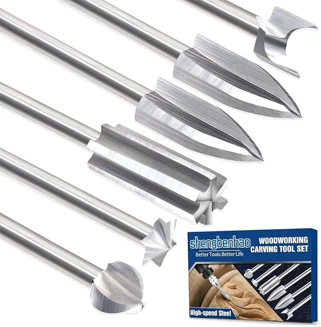 Wood Carving Bits for Dremel Rotary Tools, 6 Pcs Wood Carving Drill Bits Set, 1/8” Shank Rotary Tool Bits for DIY Woodworking Carving Engraving Grinding Drilling Micro Sculpture