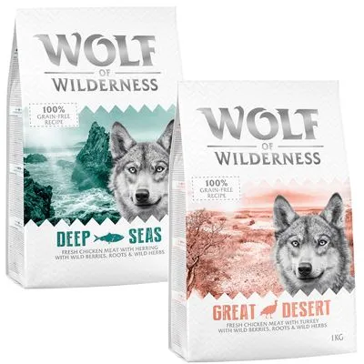 Lot mixte Wolf of Wilderness pour chien lot Classic : hareng, dinde (2 x 1 kg)