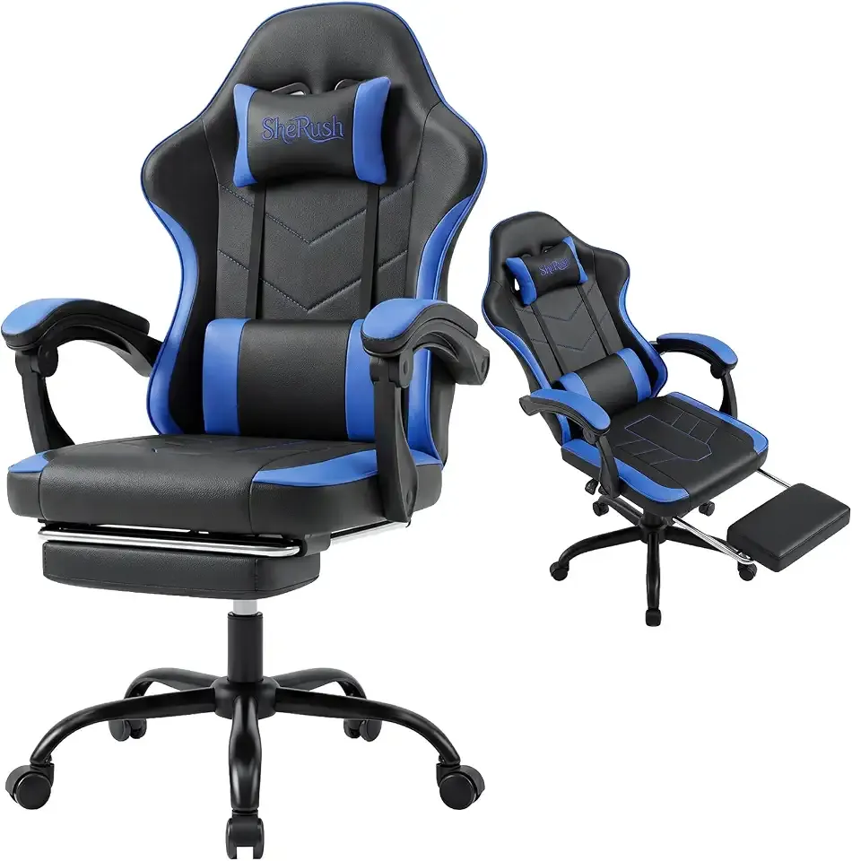 Ergonomic Gaming Chair with Footrest Reclining Video Game Chair | Synchronized Linkage Armrests & High Back | 350lbs Heavy Duty Height Adjustable Swivel Computer Chair for Adults