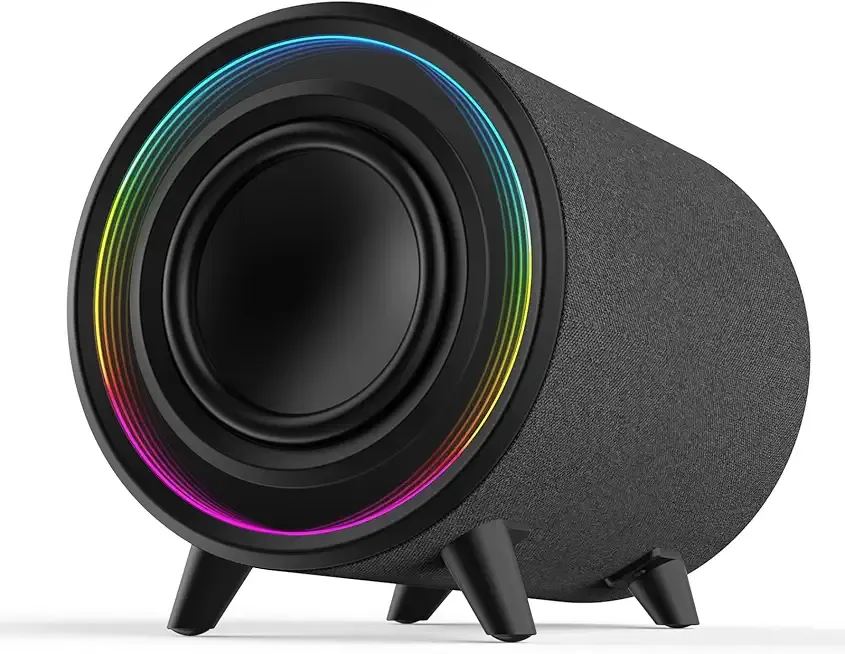 Powered Subwoofer, 100W Peak Sub with DSP, 6.5’’ Subs with Infinity Mirror - 3D Tunnel Light, 6 LED Home Theater Subwoofers, 40Hz-250Hz, Auto On/Off, Class-D Amp, Low Pass dial, Phase Switch