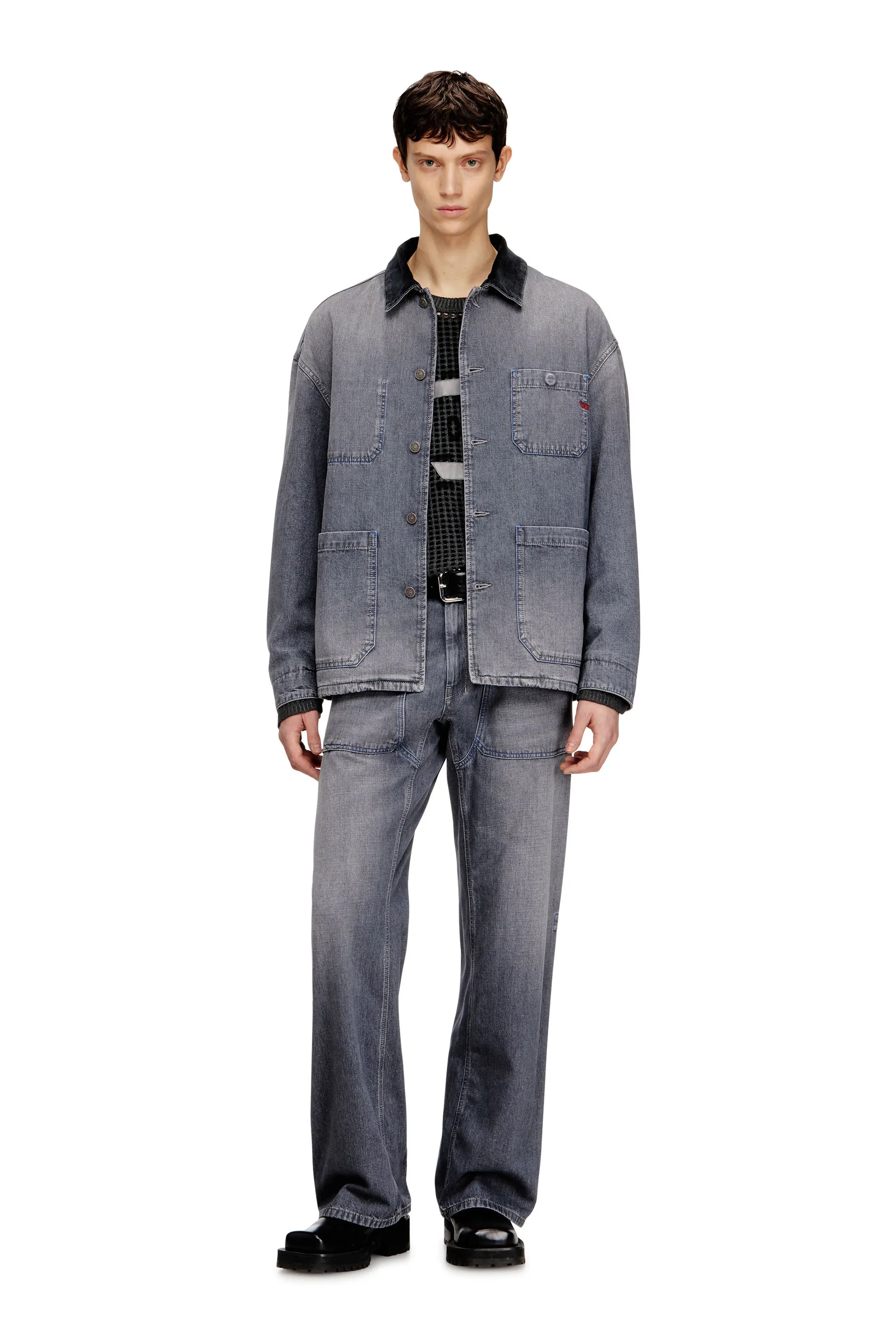 Utility-style denim jacket with contrasting collar