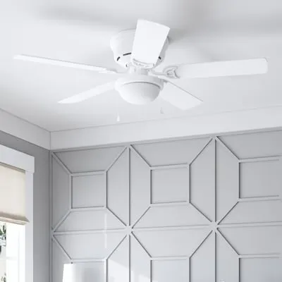 Armitage 52-in White with White/washed oak Blades Flush Mount Ceiling Fan With Light and Pull Chain Included 5 -Blade