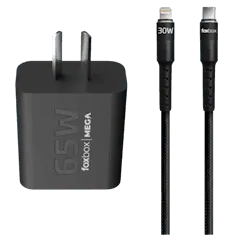 FOXBOX CARGADOR GAN 65W MEGA CON CABLE LIGHTNING - US PLUG