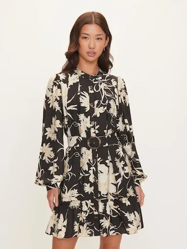 DOTTI Maude Long Sleeve Belted Mini Dress