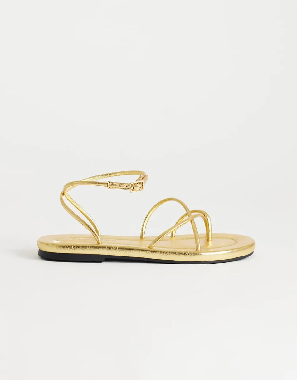 Topshop Emma strappy flat sandal in gold