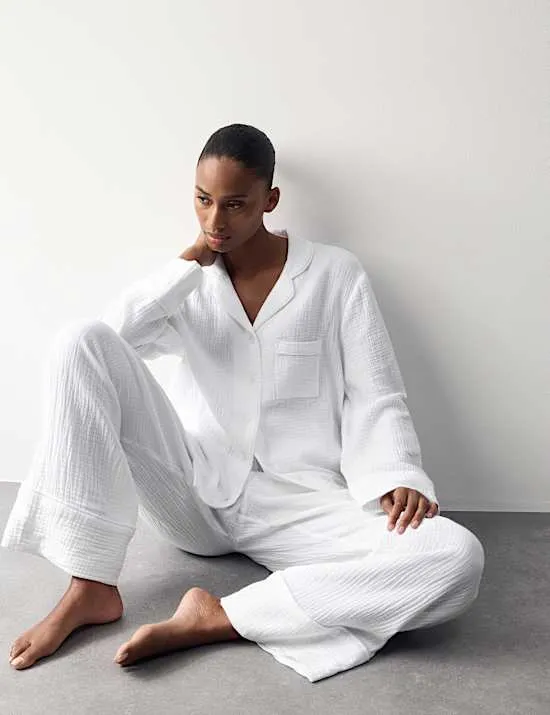Pure Cotton Muslin Revere Pyjama Set