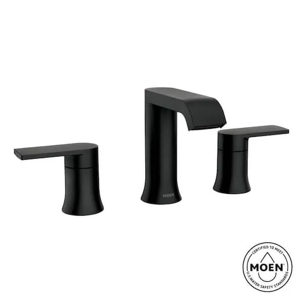 MOEN Genta 8 in.​ Widespread Double Handle Bathroom Faucet with Drain Kit Included in Matte Black (Valve Included)​