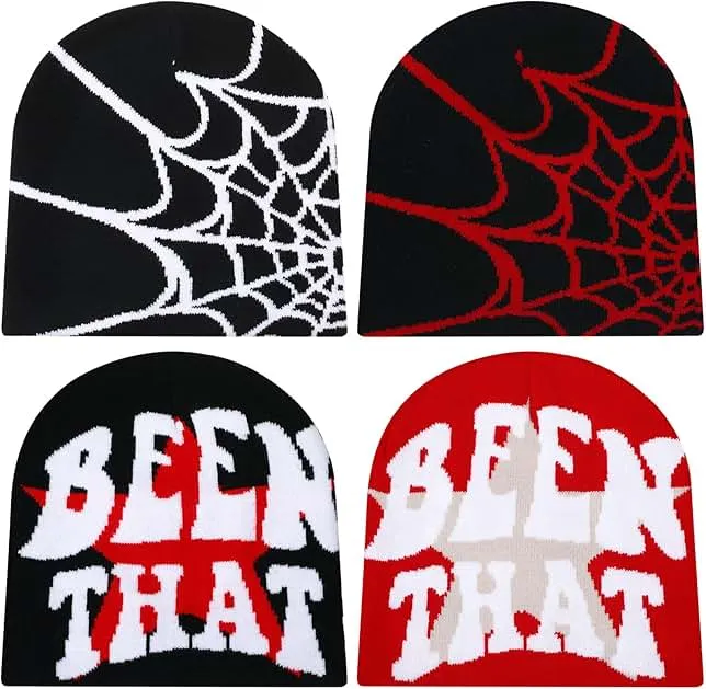 Ramede 4 Pcs Y2k Beanie - Double Sided Graphic Beanies for Men and Women, Acrylic Knitted Y2k Hats Accessories