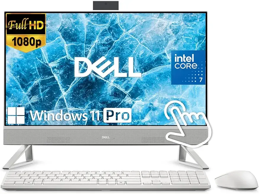 Dell 24 Inch FHD IPS All-in-One Computer, Intel Core 7-150U Processor, Touch Screen Display, 16GB DDR5 RAM, 512GB SSD, Wireless Keyboard and Mouse, Windows 11 Pro, WiFi, HDMI, Anti-Glare, White
