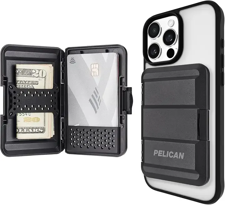 Pelican MagSafe Wallet for iPhone - Heavy Duty MIL-STD Snap-On Phone Magnetic Wallet and Phone Card Holder - Detachable and Slim Hard Case for iPhone 17 Pro Max /16 Pro Max/15/14/13/12 Series - Black