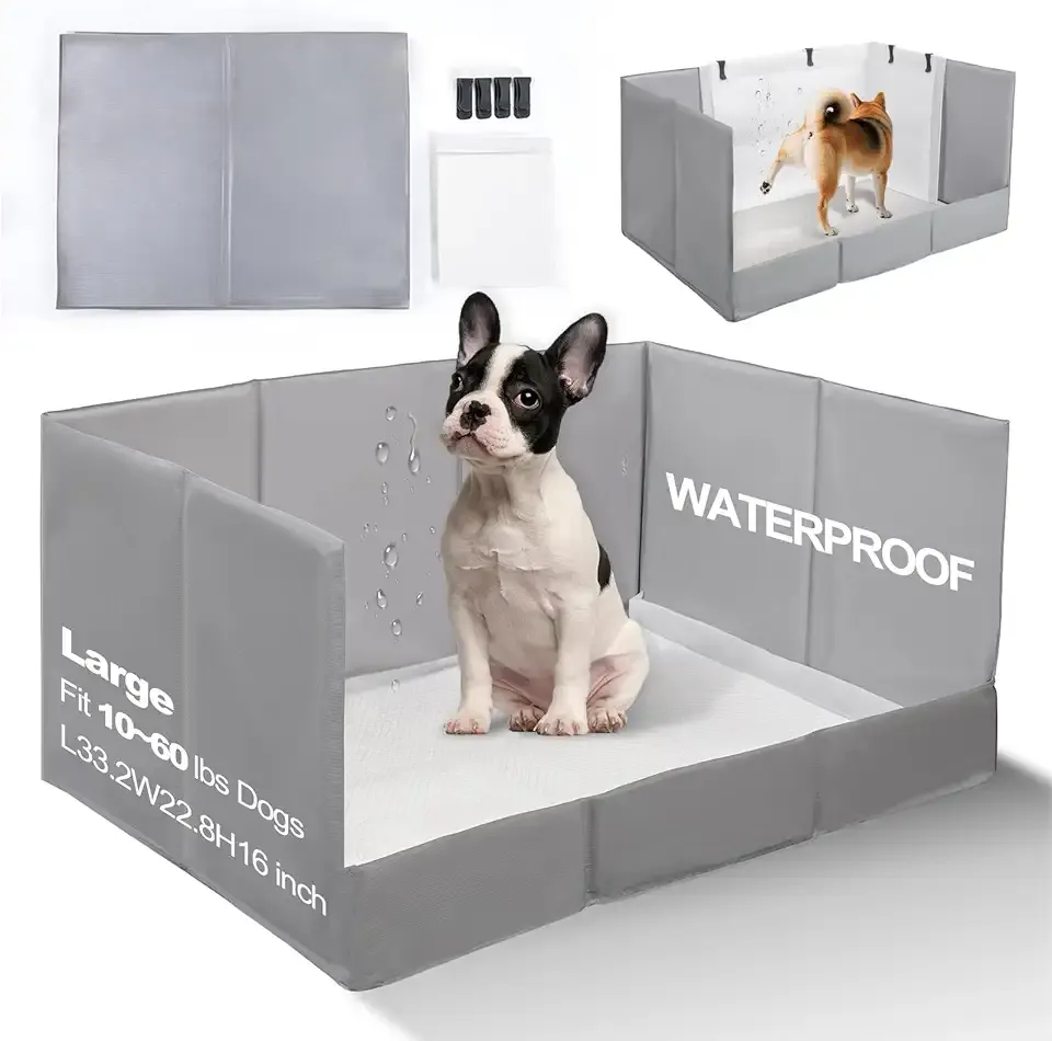 Dog Litter Box, Pee Pad Holder Foldable, Indoor Dog Potty Tray for Puppy & Medium Dogs, High Walls, Seamless, No Assembly, Waterproof, Easy to Clean, No Spill,Portable for Travel