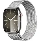 Apple Watch Series 9 [GPS + Cellular 45mm] Smartwatch with Silver Stainless Steel Case with Silver Milanese Loop. Fitness Tracker, Blood Oxygen & ECG Apps, Always-On Retina Display