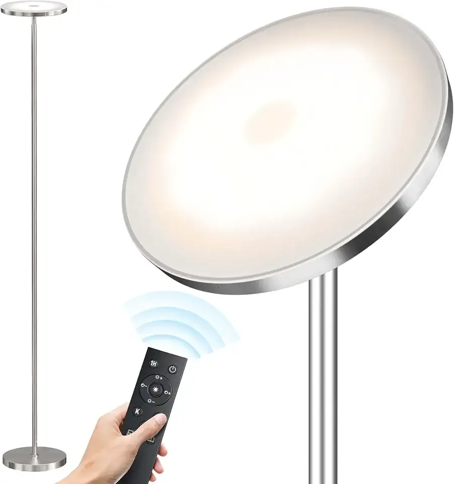 SUNMORY Floor Lamps for Living Room, 32W/3000LM Super Bright LED Floor Lamp with Remote Control, 69" Tall Standing Lamp with Stepless Dimmable, Modern Torchiere Corner Lamp for Bedroom, Office Nickel