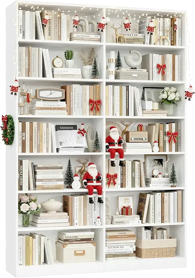FACBOTALL 83.6" Tall Bookshelf and Bookcase, 7-Tier Extra Large Bookshelf with Double Storage, 14 Open Display Shelves for Home Office, Study and Living Room, White