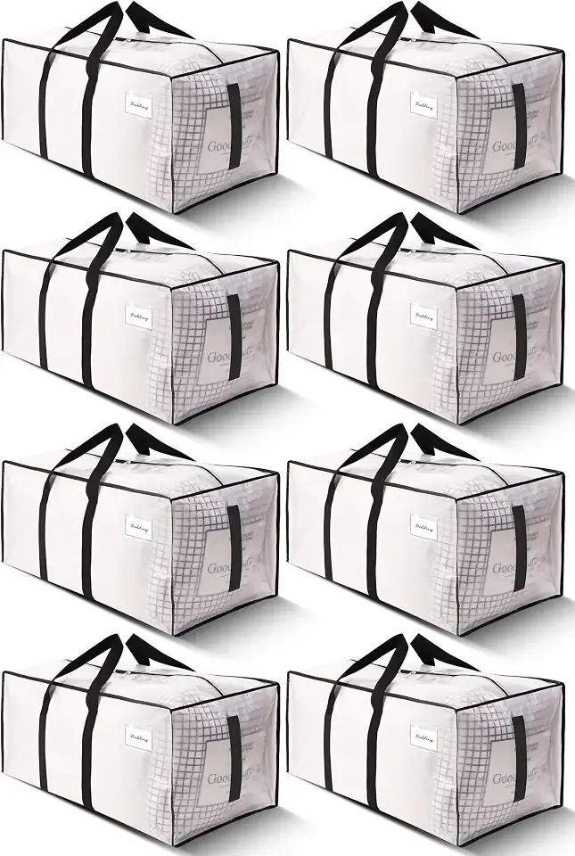 HOMESURE Supports 200lbs Heavy Duty Moving Bags - Strong Zipper & Wrap-Around Handles - Water-Resistant Storage Totes, Durable Alternative to Moving Boxes - 8 Pack - Semi-Transparent