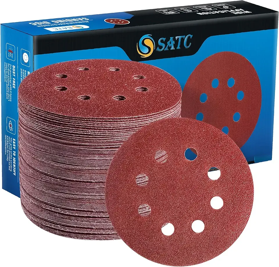 72 PCS 5 Inch 8 Hole Hook and Loop Adhesive Sanding Discs Sandpaper for Random Orbital Sander 40 60 80 120 180 240 320 Grits