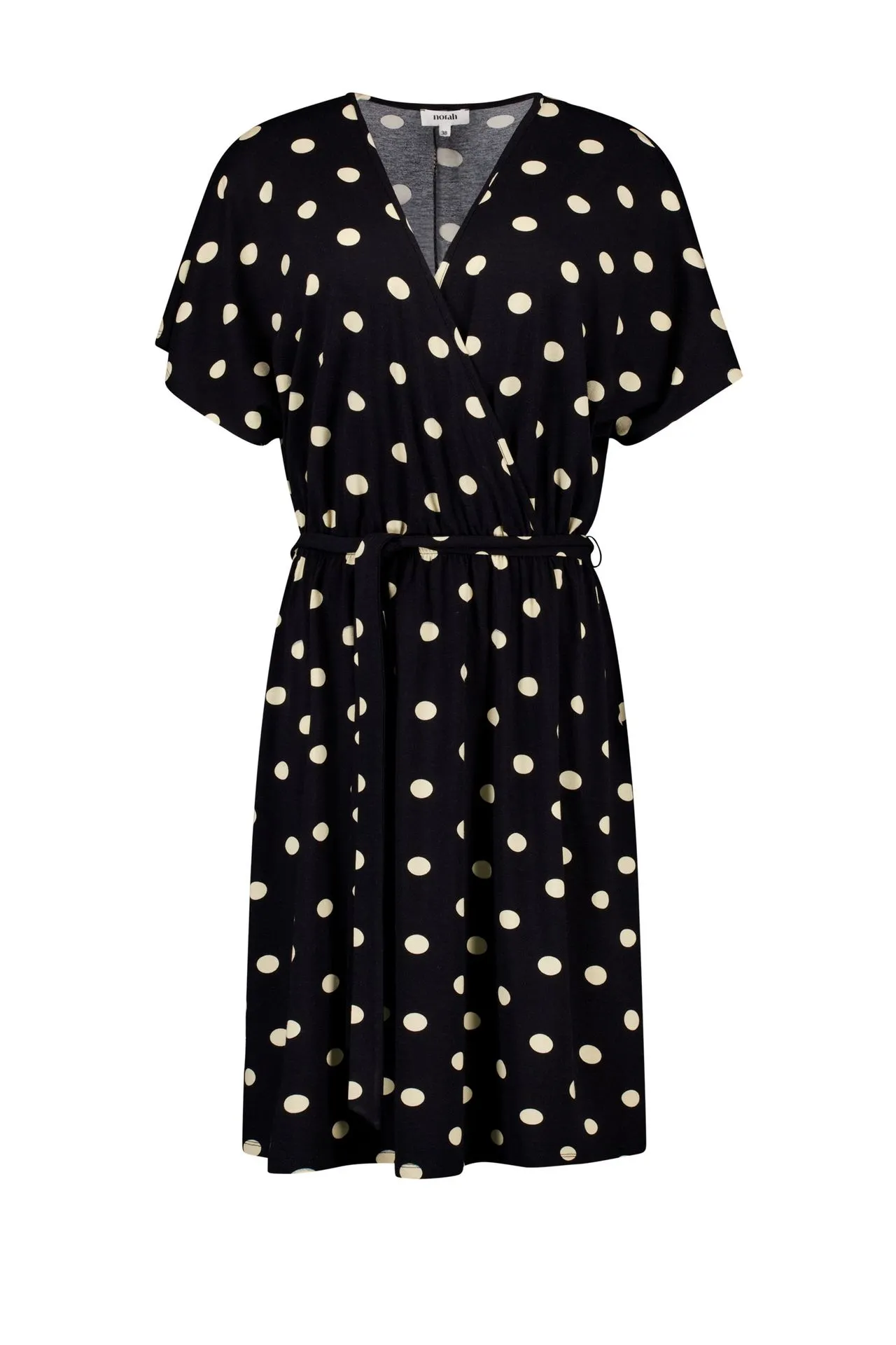Zwart/ecru polkadot midi jurk