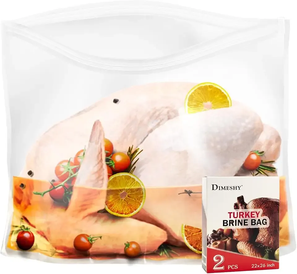 Turkey Brining Bag, 26"×22" 2 Packs Extra Large Brine Bag with 2 Strings Thickened Brining Bags Holds Up to 35 Pounds, Double Zippers Seal Brine Bags for Turkey, Chicken, Beef, Pork, Ham