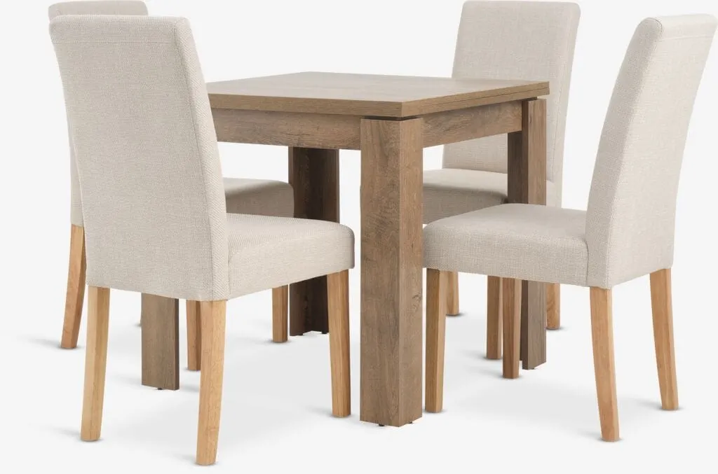 VEDDE Tavolo L80/160 rovere scuro selvatico + 4 TUREBY beige