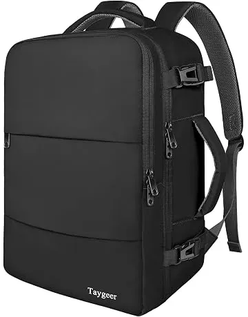 Taygeer Travel Laptop Backpack for Men, Airplane Approved Travel Backpack | 15.6inch Laptop Backpacks with Water Bottle Pocket, Lightweight College 35l Luggage Bookbag Gifts for Business Work, Black