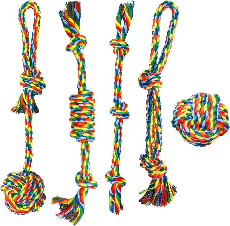 ASOCEA 5 Pack Dog Rope Toys Cotton Puppy Teething Rope Durable Chew Toys for Boredom Small Medium Dogs Interactive Tug Toy for Training Fetching（ Colorful ）