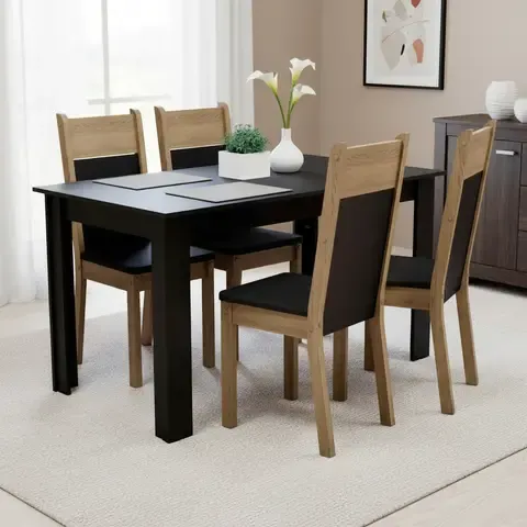 Juego de Comedor Lola Nelly 4 Sillas Mesa Rectangular 75x76x136 cm Negro