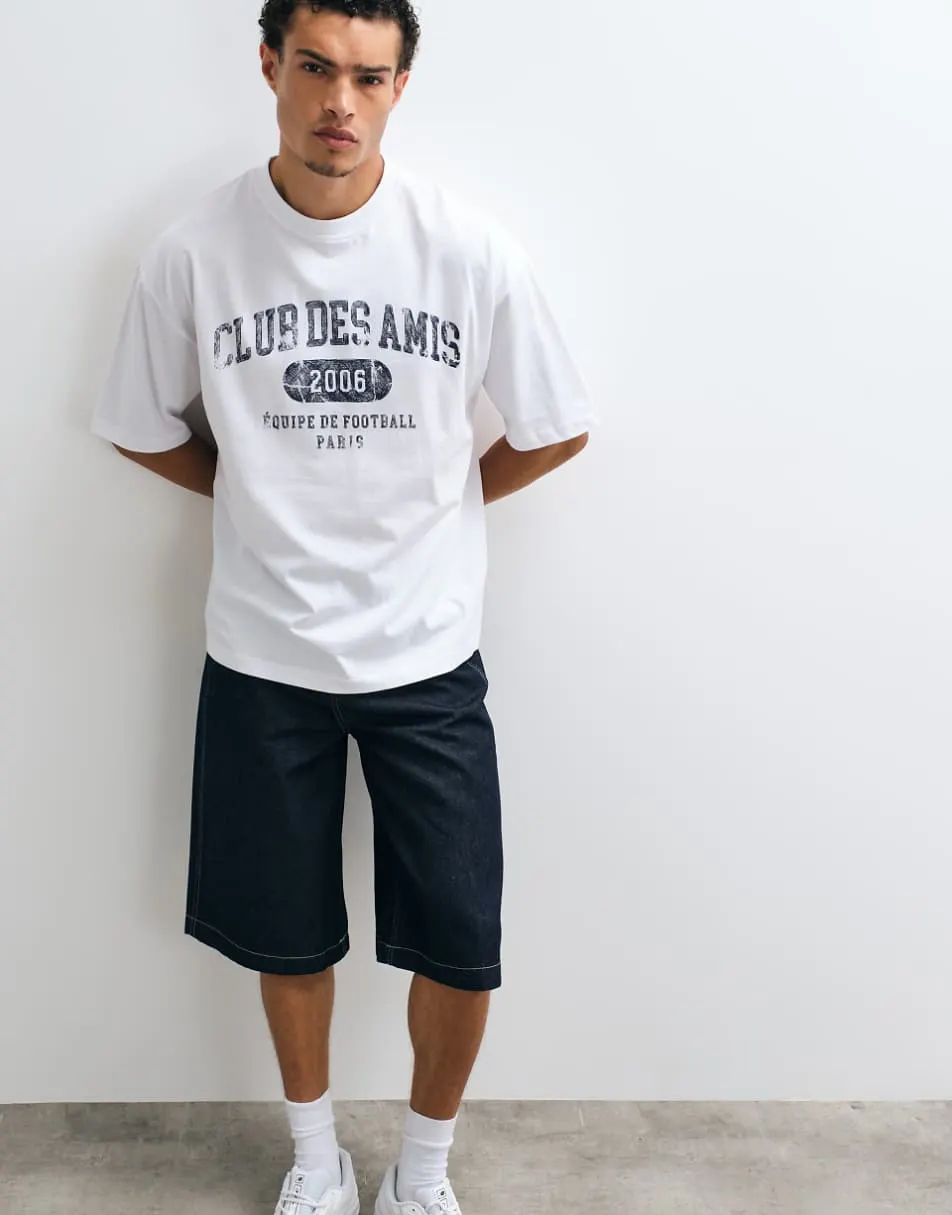ASOS DESIGN oversized t-shirt with football graphic in white