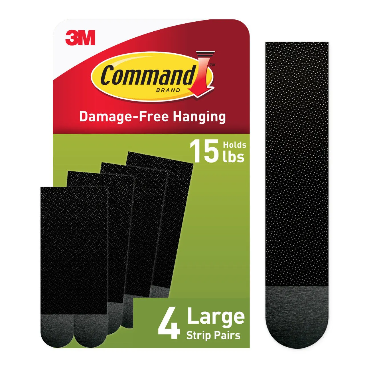 Command Large (15 lb) Picture Hanging Strips, Black, 4 Pairs (8 Strips), Damage-Free Wall Hangers for Frames and Decor, No Tools Required, Ideal for Decorating Apartments, Dorms, and Classrooms