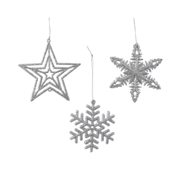 Decoris kunststof kersthanger zilver sneeuwvlok ster 10 cm
