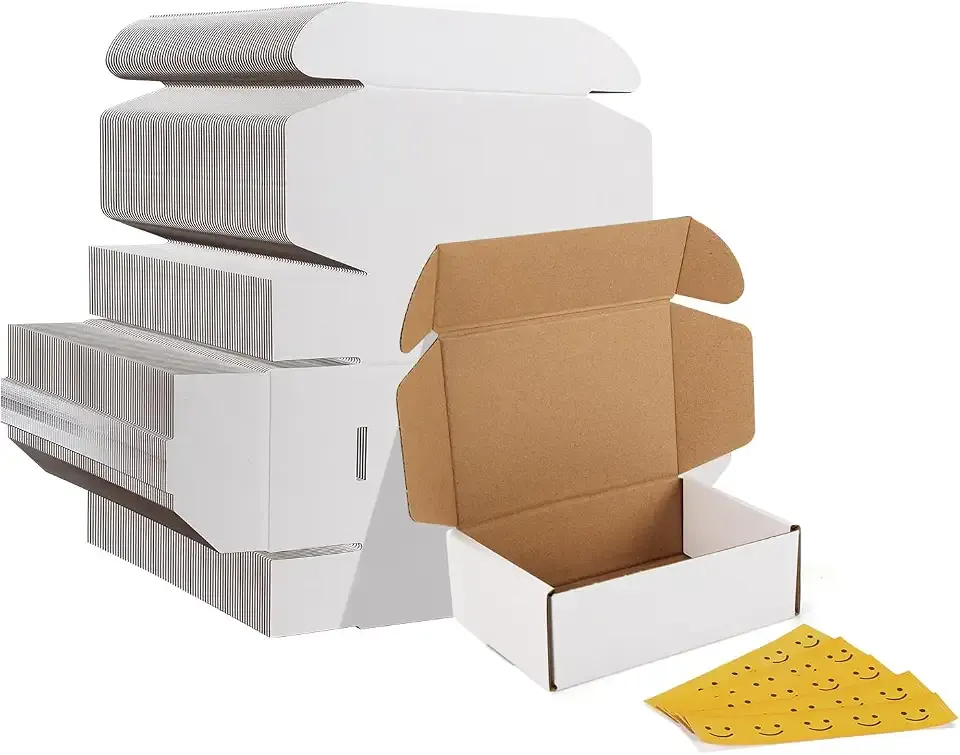 HORLIMER 6x4x2 inches Shipping Boxes Set of 75, White Corrugated Cardboard Box Literature Mailer